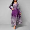 Women Dress Vintage Print Slim Spring Autumn A-line Large Hem Long Dress for Banquet