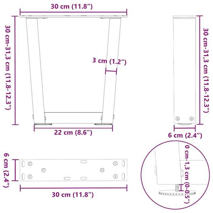 VidaXL Pieds de table basse en forme de V, 2 pièces, acier naturel, 30 x (30-31,3) cm 4012603