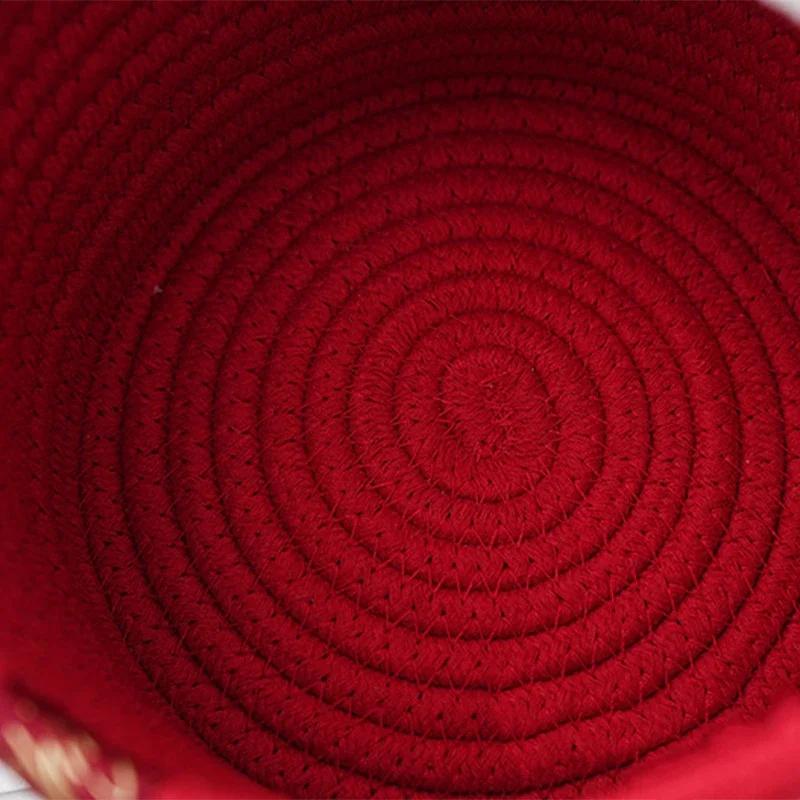 Christmas Decoration Storage Basket With Dust Cover Holiday Gift Box Cotton Rope Woven Snacks Small Gift Storage Basket