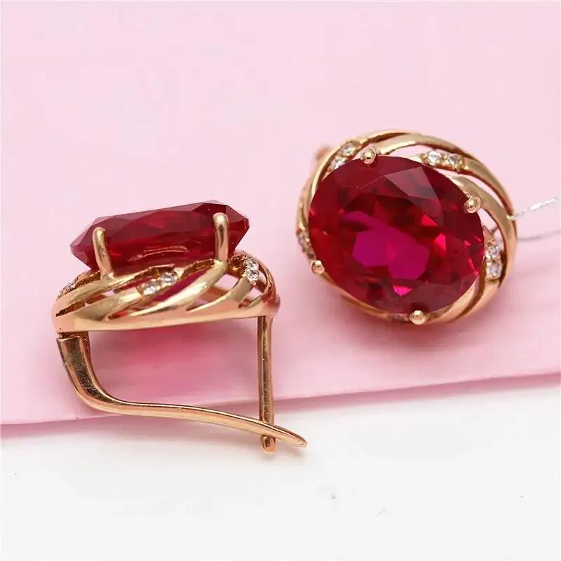Boucles d'oreilles classiques saphir romantique clou plaqué or rose incrusté ovale rubis pour femmes mariage Zircon
