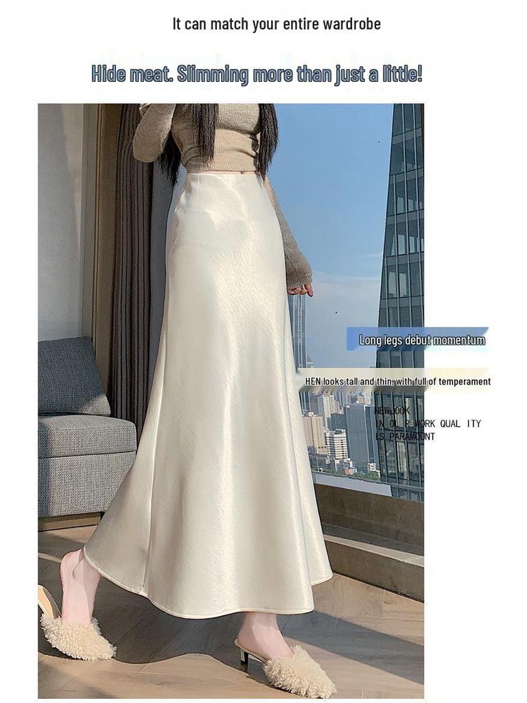 2025 Autumn High-Waisted Plus Velvet A-Line Skirt - Double-Layered Wave Polyester Fabric, Simple OL Commuting Style