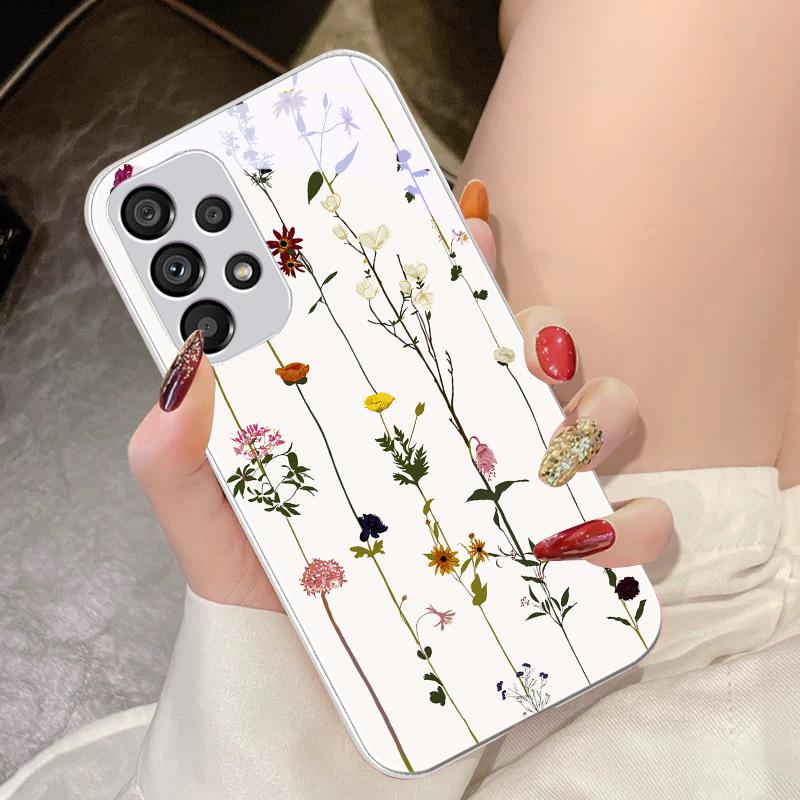 

Загартоване Скло Чохол для Телефону для Samsung Galaxy S10 4G S20 11E 30 S21 21Fe 22 Pro S23 Ultra 5G S8 S9 Лоза маленький квітка троянда фіолетовий For Samsung S9