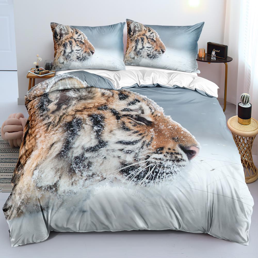 3D Tiger Duvet Cover Soft Comforter Cover Animal Bedding Set Tiger Pattern Quilt Cover For Bedroom Decor 2/3Pcs King Queen Size