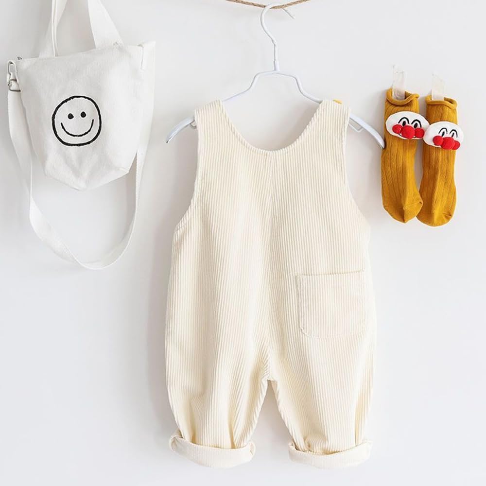 Shidayiya Baby Boys Girls Soft Corduroy Suspender Overalls Loose Retro Toddler Bib Pants Trousers with Pockets (100 (90-100cm Height), C01/White)