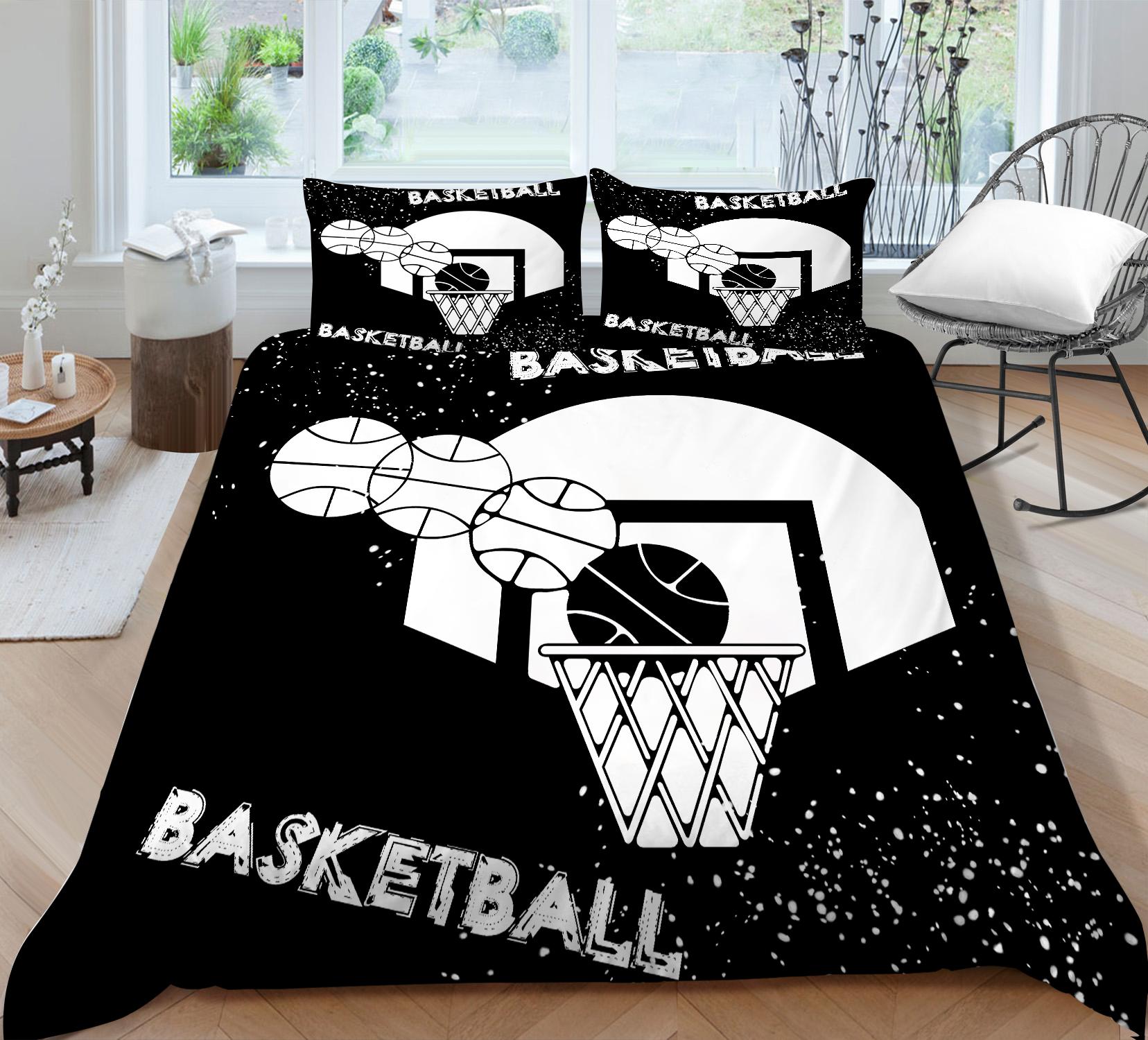 

3D Баскетбольний комплект постільної білизни Спортивна підодіяльник і наволочка 2/3 предмета Повнорозмірні прикраси для дому для спортсменів або кімнат для хлопчиків DE 155x200cm