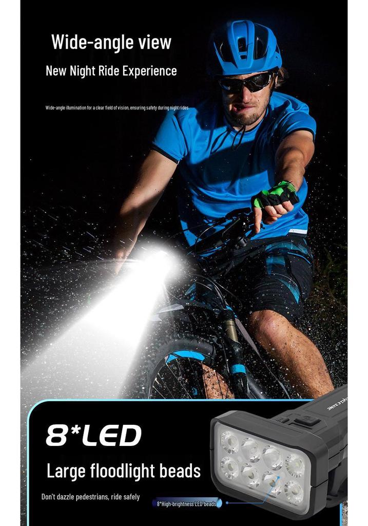 Super Bright Double 8-LED Bicycle Front Light with Type-C Charging & Power Display for Mountain Bikes