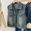 Women's Denim Vest - Spring/Autumn Casual Fashion, Loose Fit, Chic Outerwear, Petite.