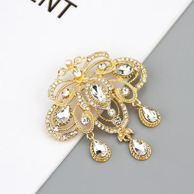 Broche de cristal dorado para mujer, joyería nupcial bohemia con flores