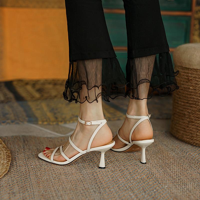 Fashion 2025 Summer Women Sandals Open Toe Thin Heel Women Shoes Elegant High Heels Genuine Leather Shoes for Women Party Shoes Stiletto