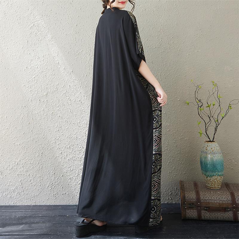 DIMANAF 2025 Summer Women Plus Size Dress Basic Casual Dress Loose Vintage Printing Long Beach Short Sleeve Dress