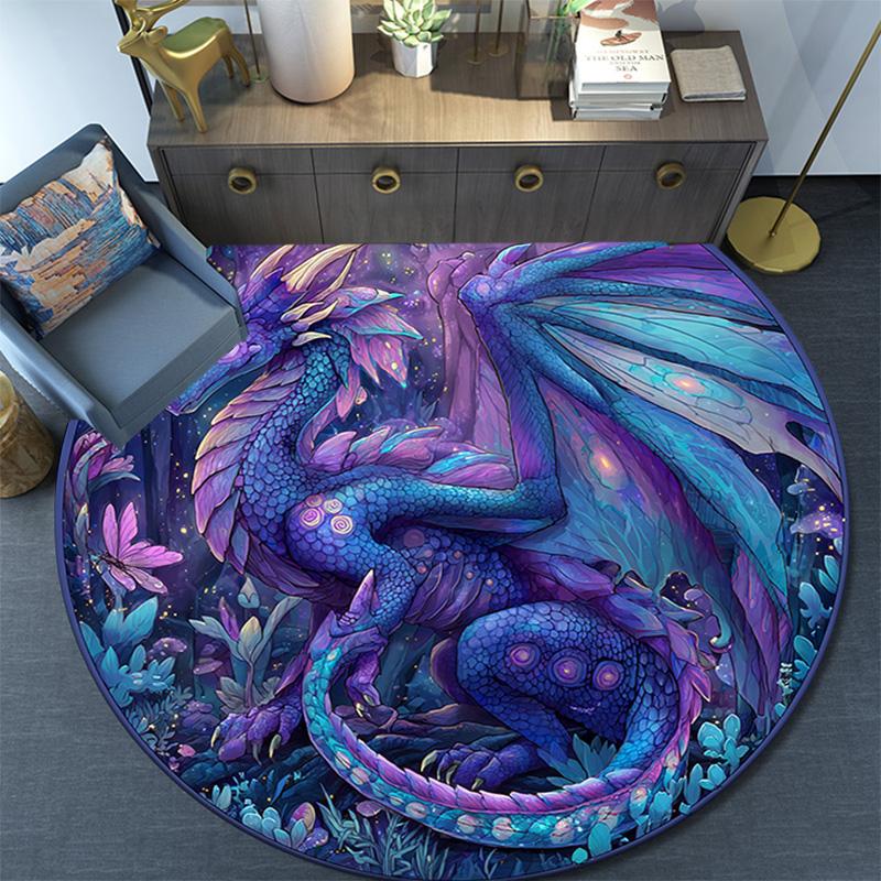 Purple Dragon Round Area Rug,Carpet Rug for Living Room Bedroom Sofa Playroom Decor,Non-slip Floor Mat