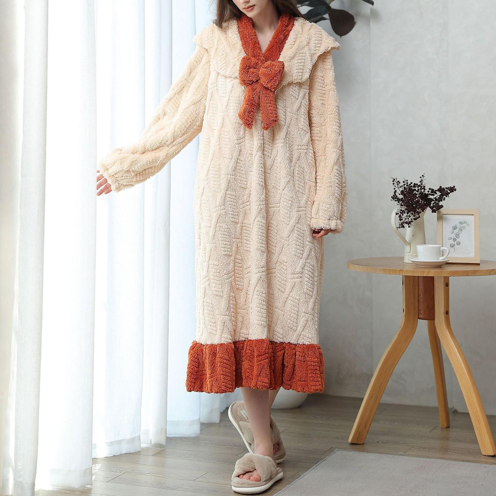 

Женская осенне-зимняя домашняя одежда, удобная ночная рубашка из хлопкового бархата, теплые и удобные пижамы и ночные рубашки M бежевый