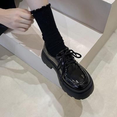 Scarpe basse in pelle con plateau stile britannico da donna 2025 nuova primavera versatili nere scarpe singole jk mocassini muffin ins moda