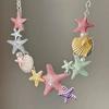 Colorful Starfish Shell Necklace for Women, Versatile Clavicle Necklace Accessories for Summer Beach Travel Photos