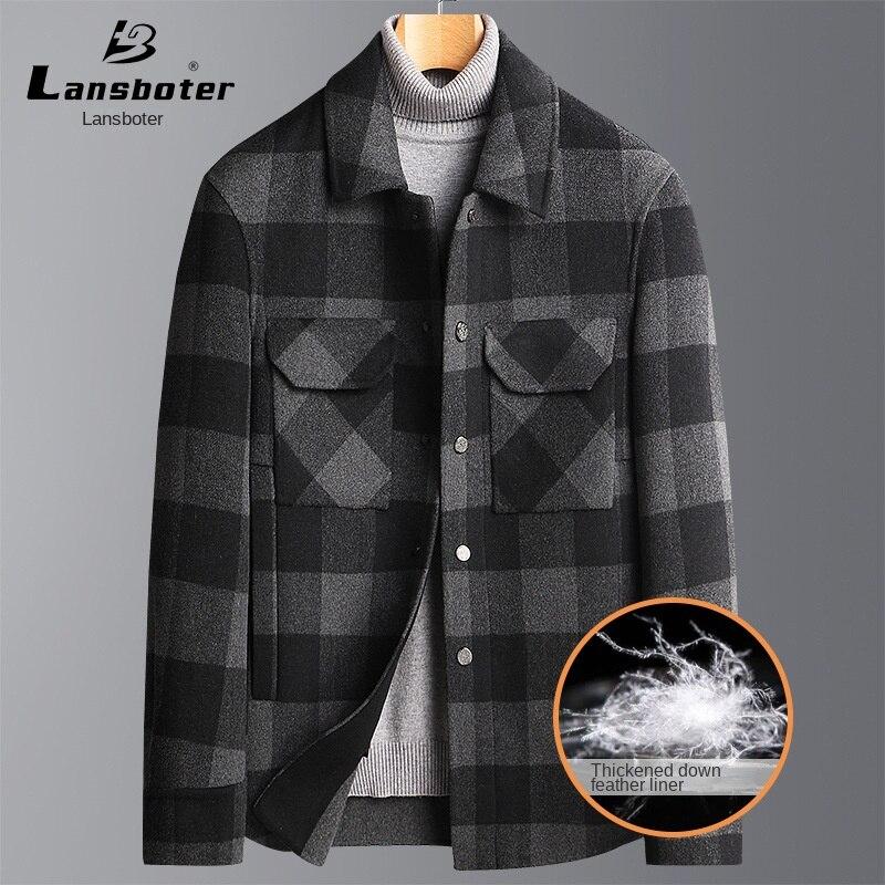 

Lansboter осень/зима, двустороннее шерстяное пальто с подкладкой на пуху, мужское короткое двустороннее шерстяное пальто