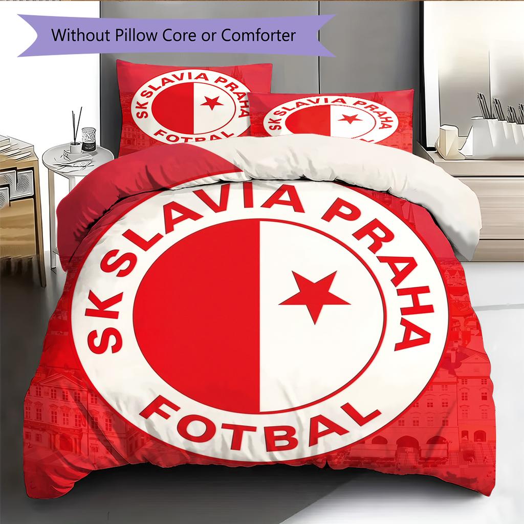SK Slavia Praha Pattern Bedding Home Decoration Birthday Gift (1 * Duvet Cover + 2 * Pillowcase, Without Core)