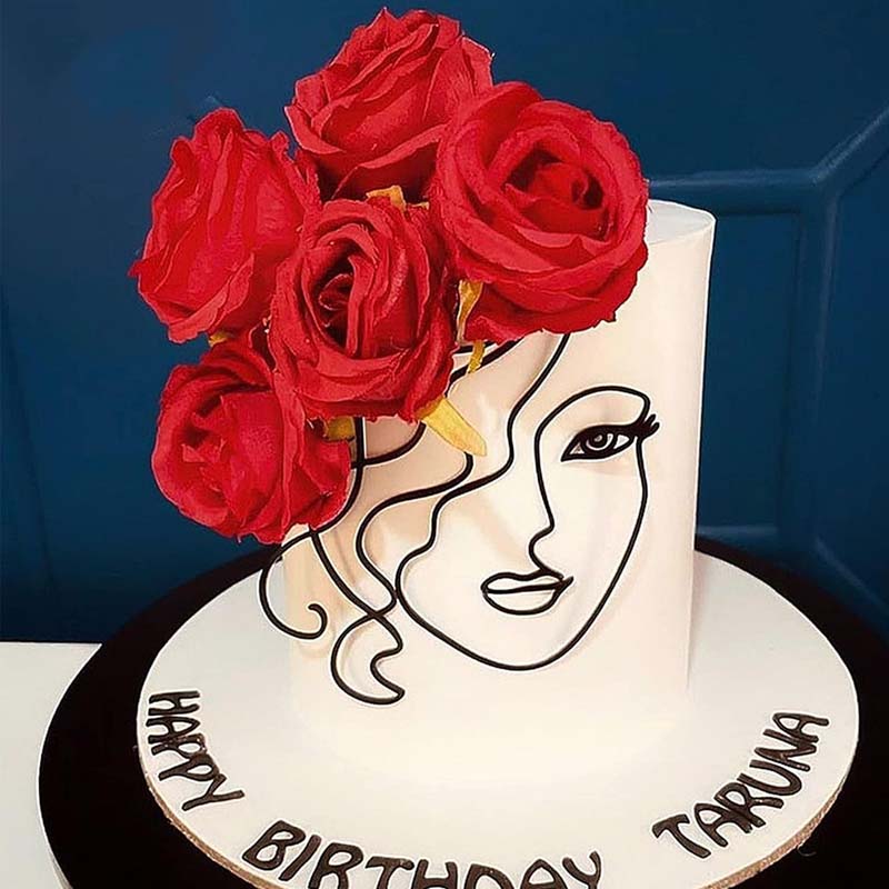 INS Abstract Minimalist Lines Cake Toppers Black Acrylic Lady Face Birthday Cake Topper for Kids Birthday Party Cake