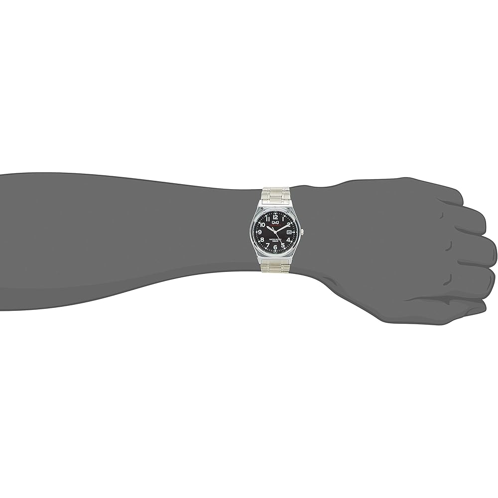 Citizen Q&Q Men's Watch, H060-205, 5 ATM Water Resistant, Analog, Solar Powered, Date Display, Metal Band, Black Dial, Silver