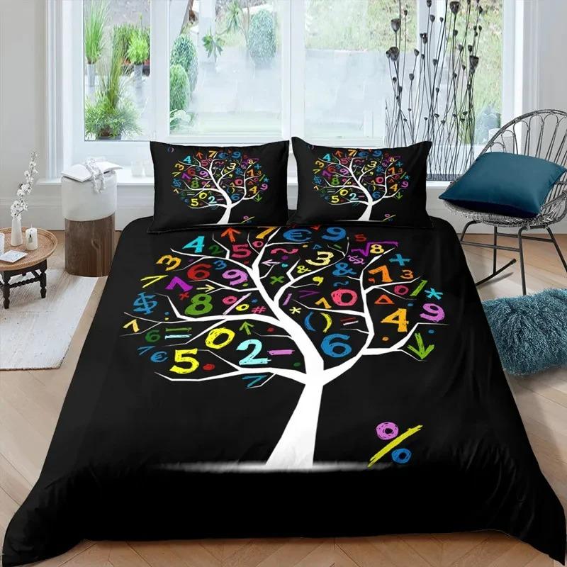 Tree of Life Duvet Cover King Botanical Branches Leaves Bedding Set Microfiber Psychedelic Mysterious Colorful Tree Quilt Cover
