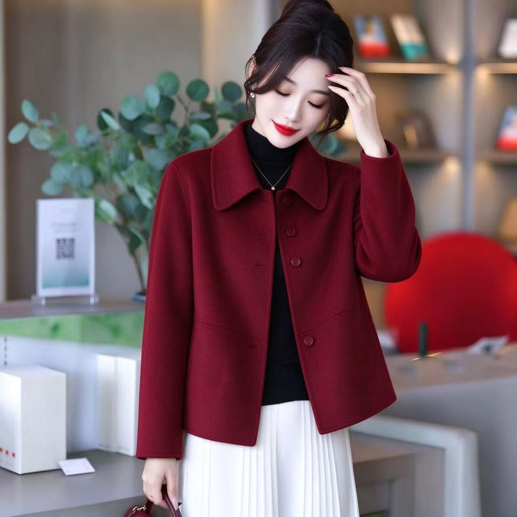 Women's Short, Loose-Fitting, Double-Faced Wool Coat—Warm Winter Outerwear
