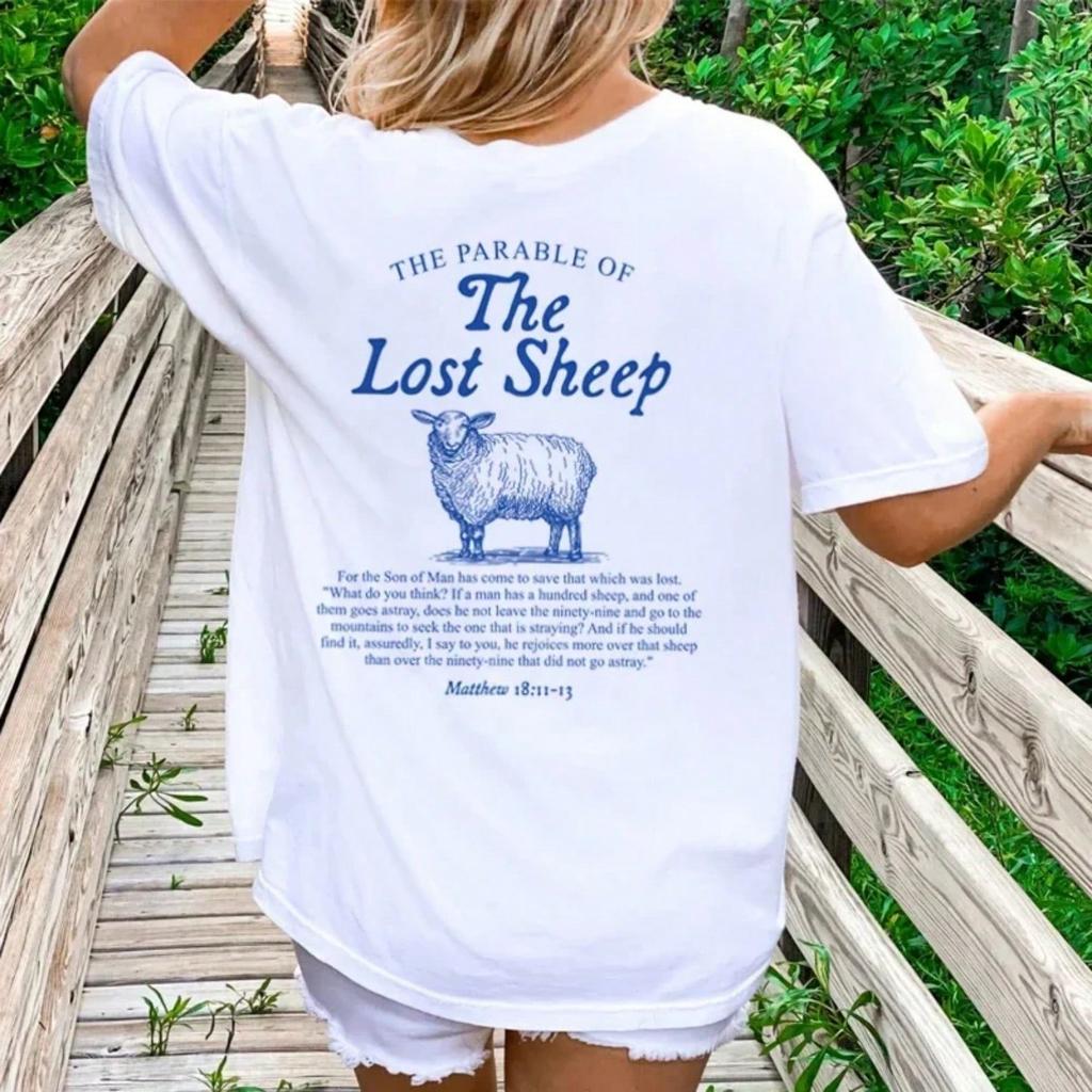 Unisex Lost Sheep Back Print Bible Verse T-Shirts Inspirational Graphic T Shirt God Worship Tees Religious Tops Gifts