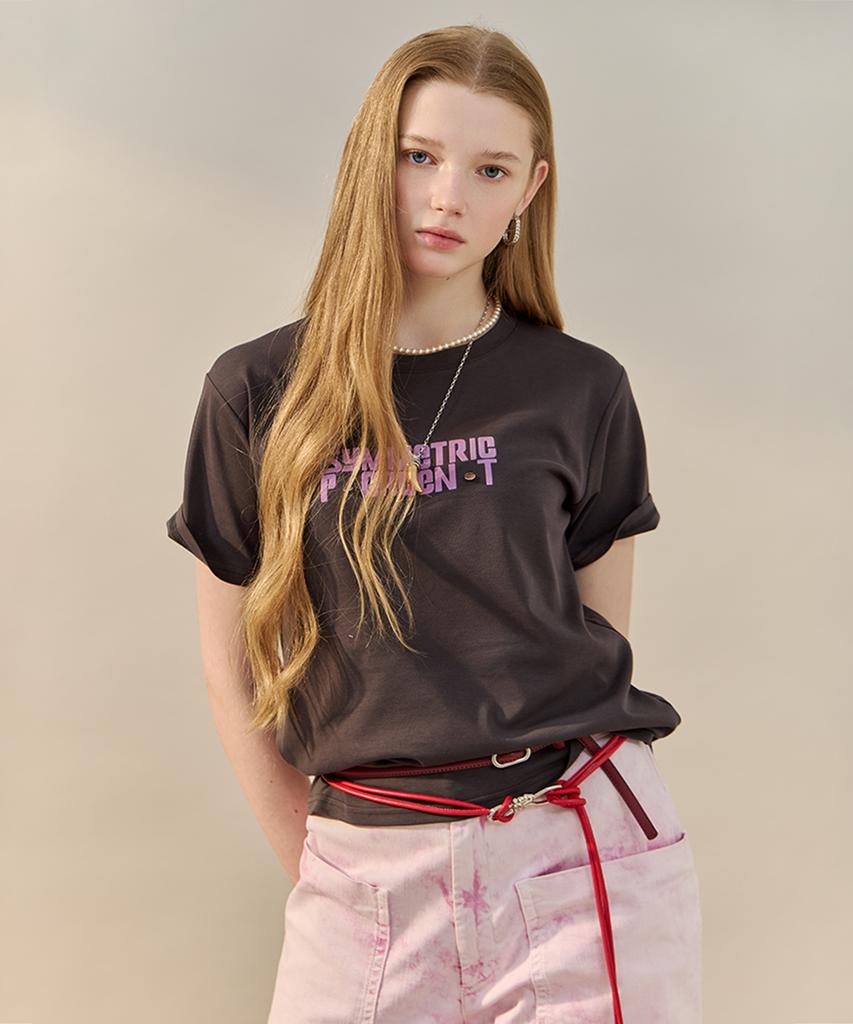 MAXZA Flocking Lettering Round Short Sleeve T-Shirt