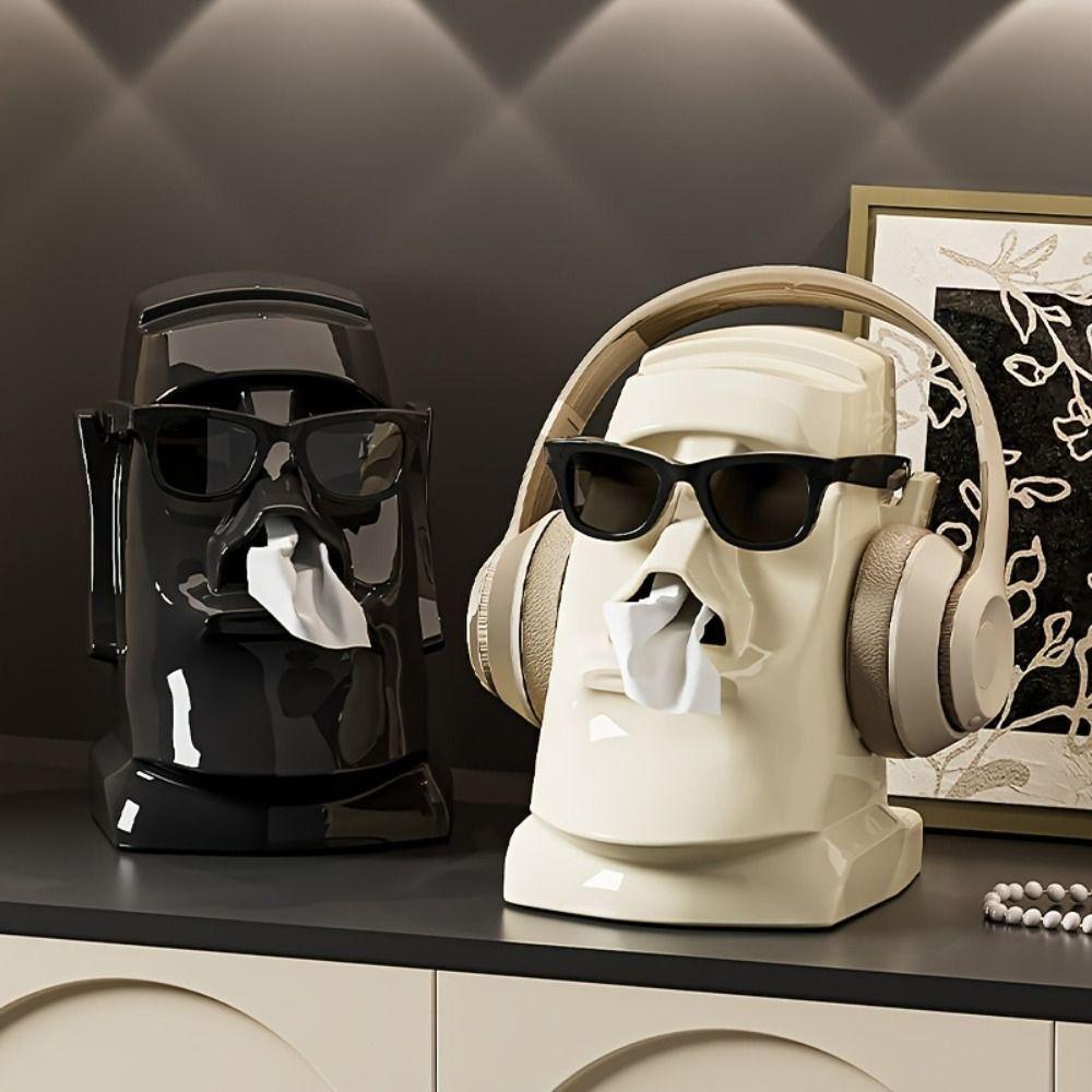 Moai Statue Tissue Box 3 in 1 Headphone Bracket Creative Paper Towel Box  Car Decor
