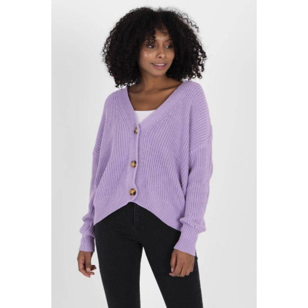 Damen Strickjacke in Steinfarbe mit V-Ausschnitt und Knöpfen