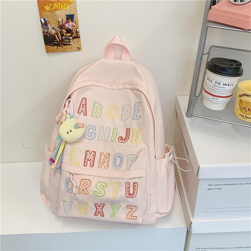 Schoolbag high value ins wind backpack alphabet junior high school student leisure backpack college wind large capacity class schoolbag female