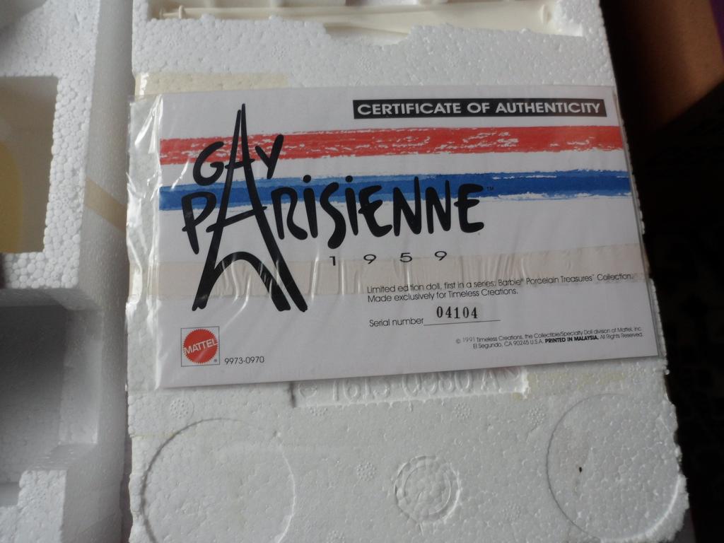 Barbie Porcelain Tresures Collection First In The Series Reprodution Gay Parisienne Limited Edition Doll By Mattel in 1991