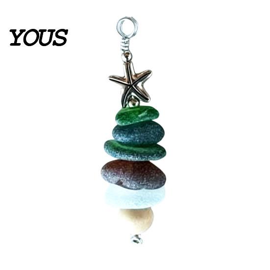 Beach Lover Gift for Family Sea Glass Tree Ornament, Handmade Starfish Hanging Modern Coastal Home Decor Decoration, Style Pendant Christmas Tree, Bag