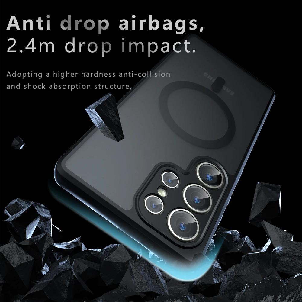 Pro Magsafe magnetický bezdrátový nabíjecí kryt Pro Samsung Galaxy S25 Ultra Plus S25Ulra 5G Nárazuvzdorný matný zadní kryt Coque