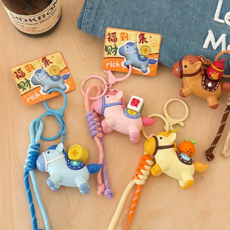 Cartoon Rotatable Pony Pendant Keychain Kawaii Creative Horse Cute Doll Ornament Backpack Decoration Accessories Toy Gifts