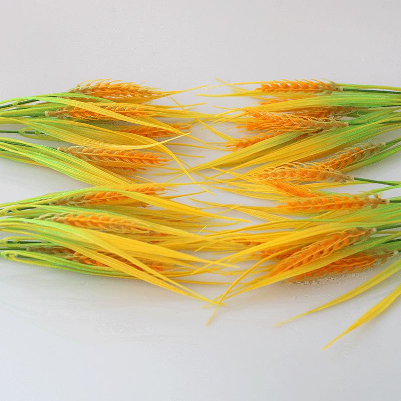 7 Forks Artificial Wheat Ears Rice Plant Bouquet Plastic Yellow Flower Wheat Ears Rice Plant Branch Non Water Needed Realistic