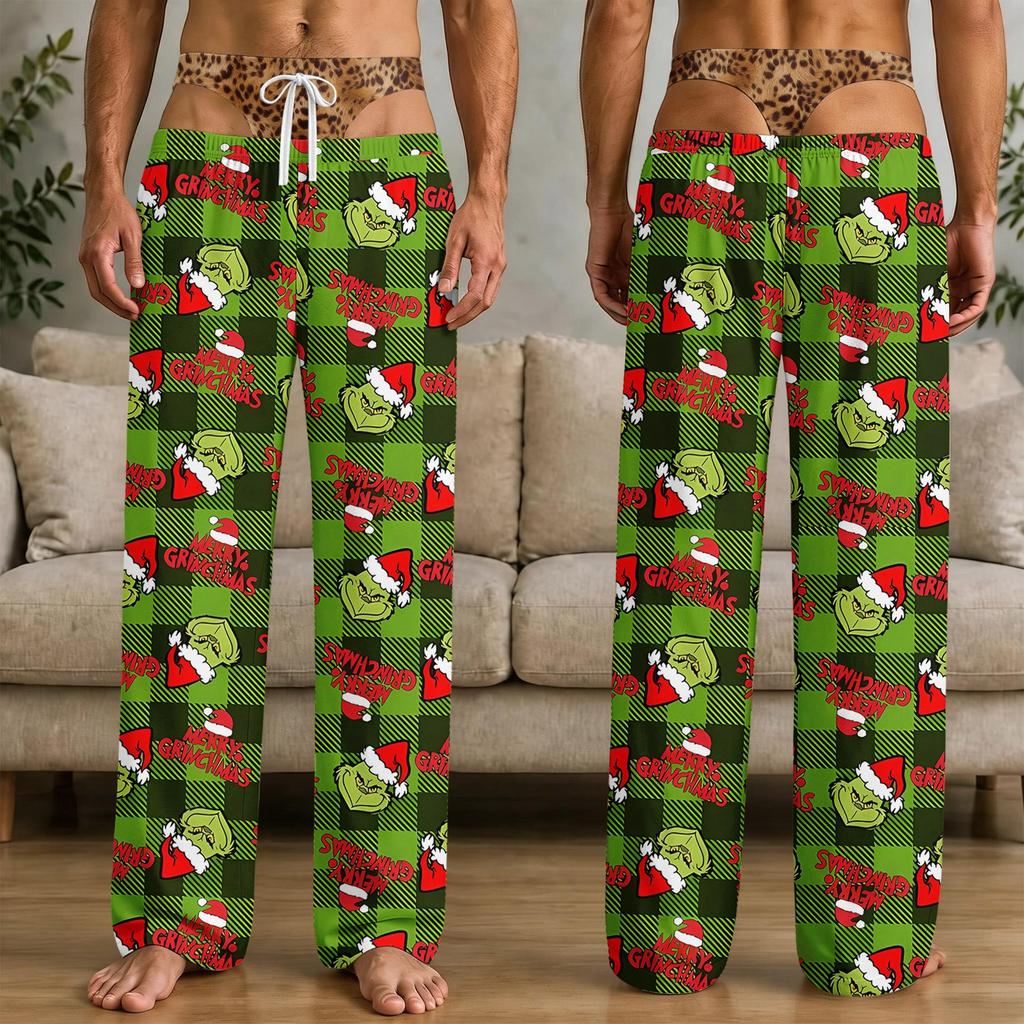 Men's Funny Christmas Print Pants with Pockets, Knit Casual Sleep Pants for Home