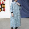Johnature Women Chinese Style Dresses Stand Long Sleeve Spring Thick Female Print Floral A-Line Dresses