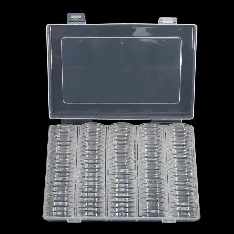100pcs Coin Capsules with Gasket Storage Box Round Plastic Commemorative Coin Collection Case