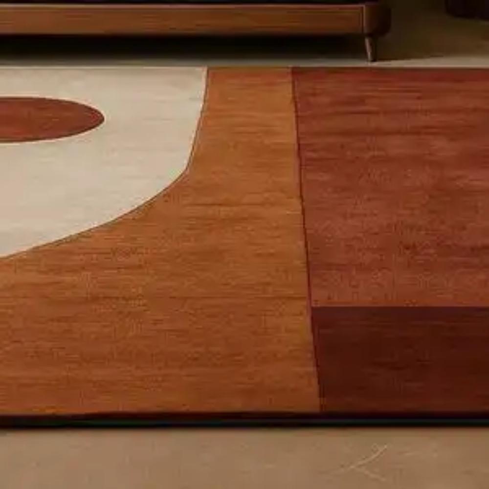 Covor Geometric Modern de Mijlocul Secolului Minimalist Bej Culoare Ruginiu Covor Abstract pentru Dormitor Sufragerie Decor Acasă