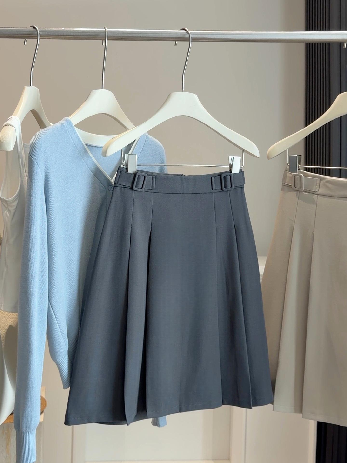 Black Suit Pleated High-Waist Midi Skirt for Women - 2026 Summer Slimming A-line