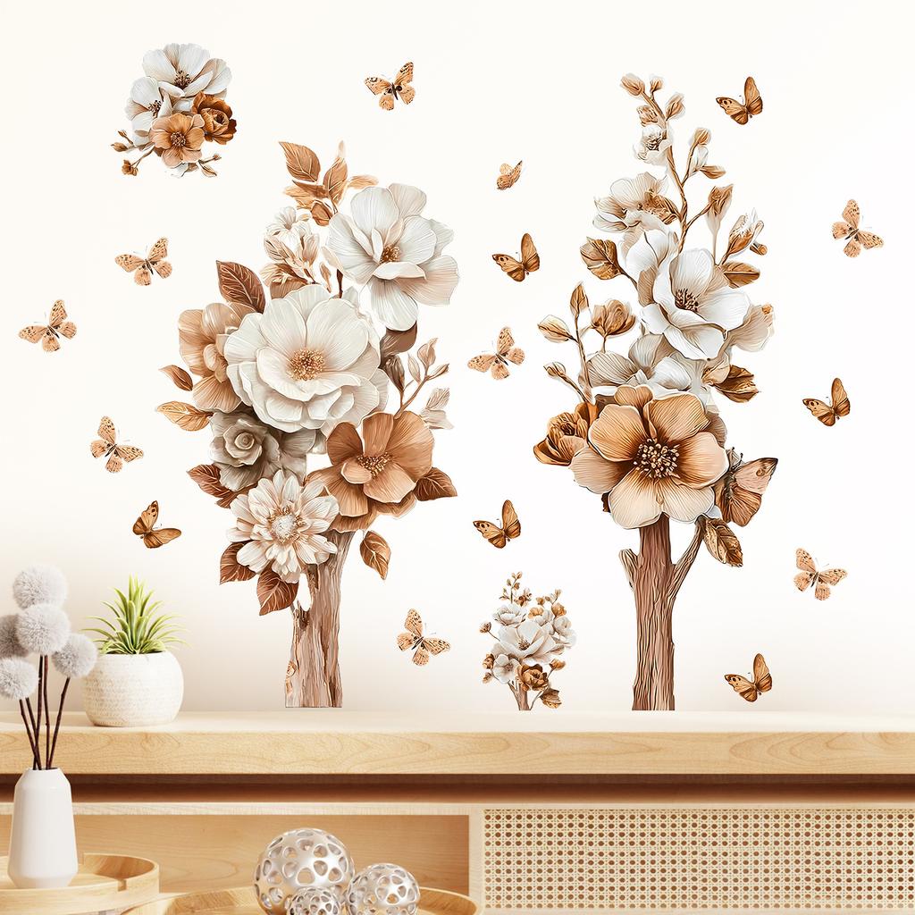 Creative 3D Flowers and Butterfly Wall Sticker Self-Adhesive Removable for Bedroom Living Room Study Background Home Decor