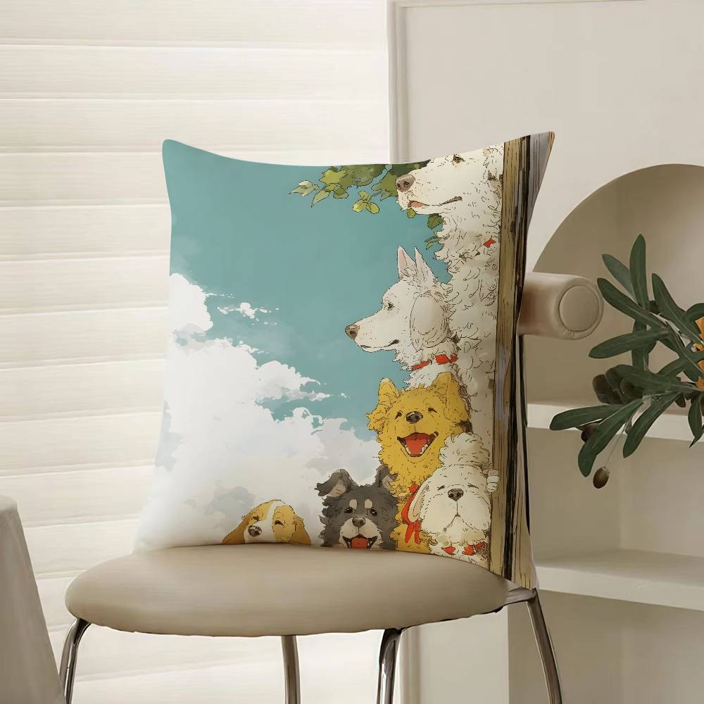 Niedliche Hunde Einladung Spiel Kissenbezug Komfort Sofa Bett Seidig elegant Verdeckter Reißverschluss Dekorative Kissenhülle