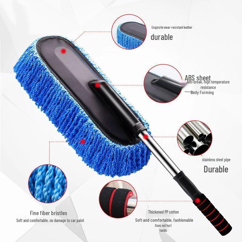 Telescopic Car Wash Mop with Soft Bristles - Professional Scratch-Free Cleaning Tool.