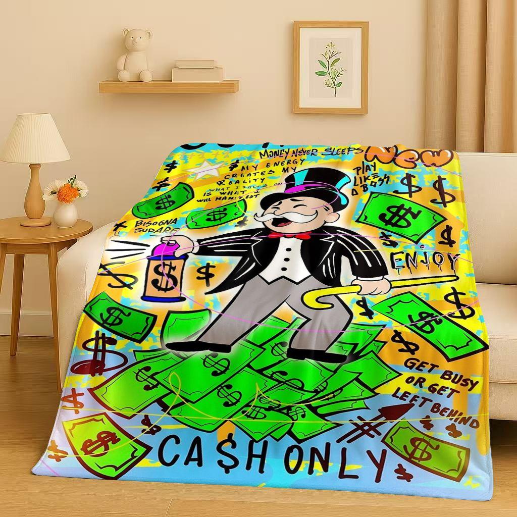 3D Rich Game Monopoly Money Dollar Cartoon Flannel Blanket,Ultra Soft Warm Plush Throw for Home Bedroom Bed Sofa Cover Kids Gift