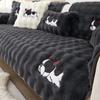 Plush Solid Color Sofa Cover Autumn Winter Thicken Sofa Cushion Anti-Slip Sofa Cover Cartoon Small Dog Embroidery Couch Cushion