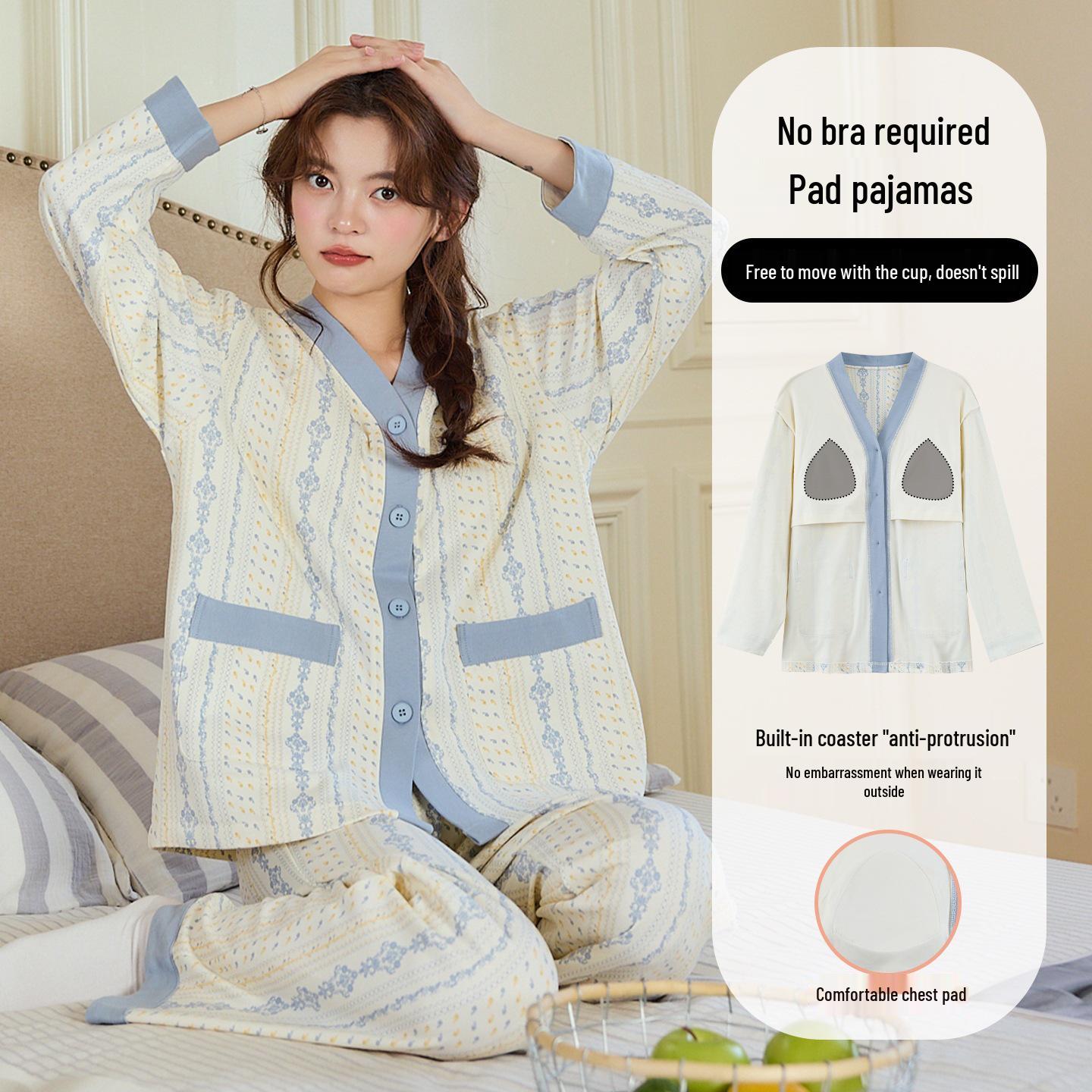 

Женская пижама с длинным рукавом 2025 года с нагрудными вкладышами - Тонкая, мультяшный дизайн, Осень/Зима, Носить дома или как кардиган M (70-95 lbs)