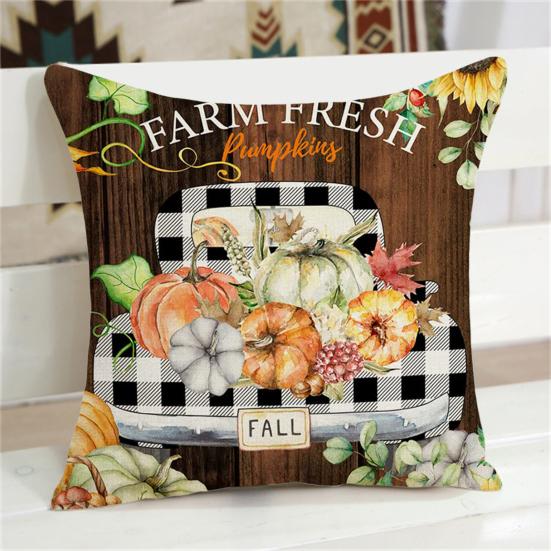 Cushion Case Single Side Printed Decorative Flax Fashion Farmhouse Thanksgiving Home Cushion Case Daily Use