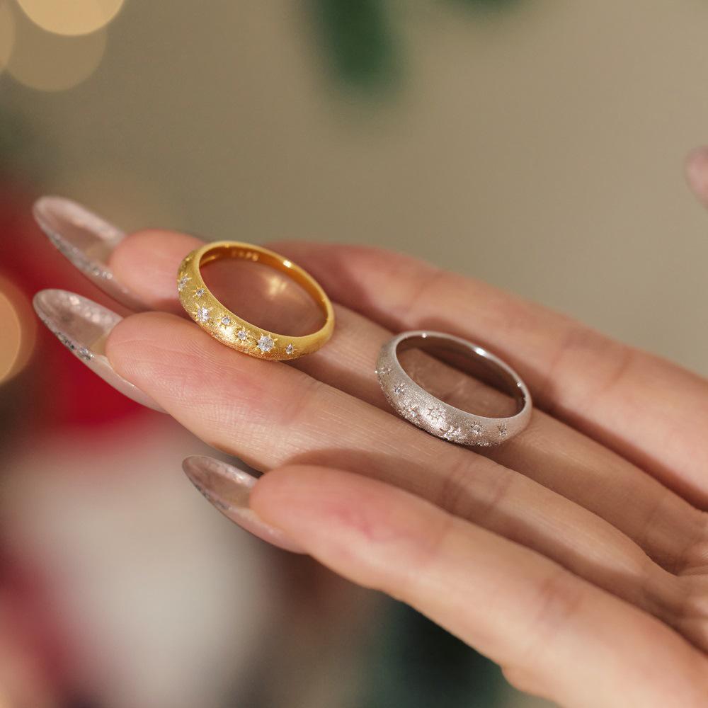 Luxury Star-Studded S925 Sterling Silver Zirconia Ring for Women - Classic Christmas Jewelry