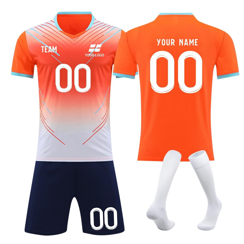 Customizable Soccer Jersey and Shorts Set Polyester Athletic Uniform Personalized Number Print Design