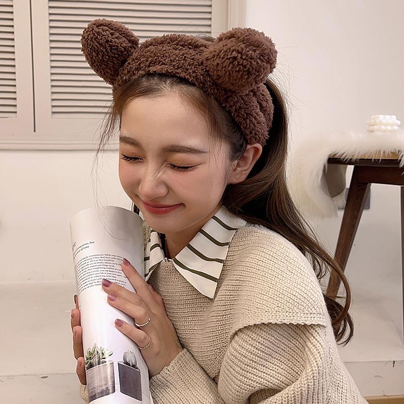 Velvet Animal Bear Ears Wash Face Makeup Headwear Furry Headband Cute Elastic Holder Hair Strap Band Ear Turban Hair Accessories