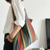 Niche Ins Retro Contrasting Color Rainbow Striped Shoulder Bag Thin Lazy Cotton and Linen Versatile Large-capacity Canvas Women's Bag